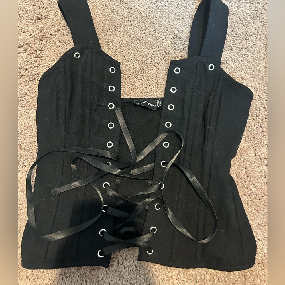 Pretty little thing black lace up bustier top